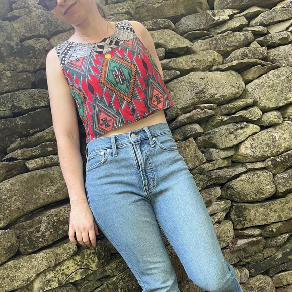 Boho Indie Crop Top Sleeveless Shirt with Button Detail Back Cutout Size Small - Picture 9 of 10